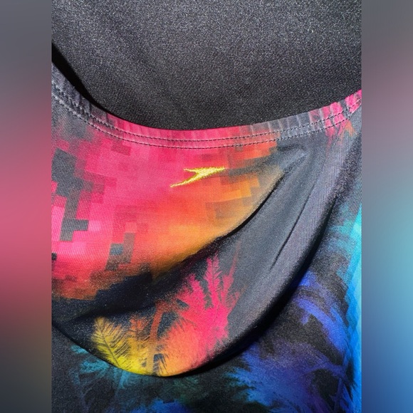 Speedo Women’s Athletic Swim Tank Top Pink Black Bathing Suit Racer Back Plus XL - Picture 3 of 9